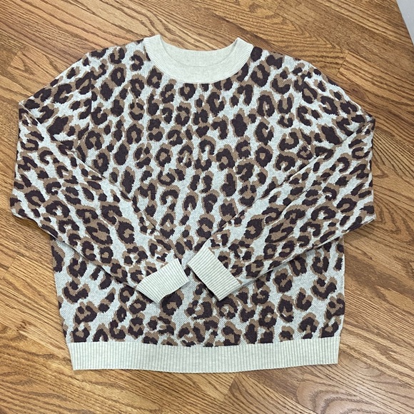 a new day Sweaters - A New Day Leopard Print Sweater - Brown and Cream
